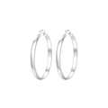 Minimalist silver wide domed hoop earrings with a high-polished finish on white background - 5.0 Silver 25MM Diameter