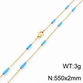 Gold plated stainless steel necklace with blue enamel beads, length 550mm and weight 3g - Gold Sky Blue (KN232231-Z)