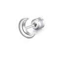 Minimalist silver stainless steel crescent moon stud earring with threaded screw back - Moon & Rhinestone Style / 1 Piece / Steel