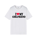 White cotton t-shirt featuring I Love My Girlfriend print with a red heart icon - White (Girlfriend)