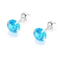 Sky blue zircon stud earrings with classic four-prong silver setting and ball backs - Screw 4-Prong Stud Earrings Pair / 3mm / Blue