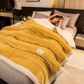Thick ginger yellow quilted blanket with plush sherpa fleece lining and square stitching - Yellow + White Lamb Cashmere