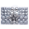Silbernes Weihnachtskugel-Set mit matten und glitzernden Kugeln in einer Aufbewahrungsbox - Silber