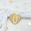 Gold plated heart pendant with micro-inset zircons and religious figure centerpiece - Virgin Mary / Gold