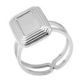 Polished silver stainless steel open ring with layered rectangular geometric design - J430-Silver / Silver