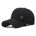 Schwarze Herren-Baseballkappe aus Wolle mit dickem Fleecefutter und Metallemblem - Verstellbar / Schwarz mit Schild-R-Logo