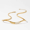 Elegante collana a maglia serpente in oro 18 carati con ciondolo in madreperla bianca - Oro
