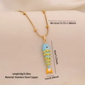 Golden stainless steel necklace featuring a blue and yellow enamel fish pendant - Lake Blue (3#)
