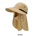 Outdoor sun protection bucket hat in khaki with neck flap and face cover - Khaki / One Size (56-58cm)