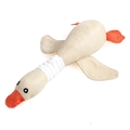 Long-neck duck plush squeaky dog toy with yellow linen texture and orange feet - Beige Goose