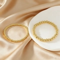 Minimalist 18K gold plated copper bead elastic bracelet set with polished finish - 5mm