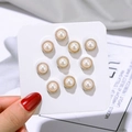 Set of 10 mini white pearl brooches with gold and silver metal borders on white card - Double Row Pearl Style