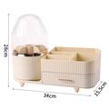 Organisateur de cosmétiques crème avec couvercle anti-poussière et pieds dorés, 34x28x15.5cm - Sans Couvercle / Blanc Crème