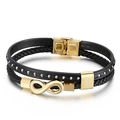 Bracciale da uomo in pelle a doppio strato con simbolo infinito dorato e chiusura in acciaio - 19cm / Oro