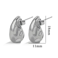 Polished silver teardrop stud earrings in 18k gold titanium steel, size 18mm by 11mm - Single Piece / Steel-Large Textured