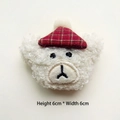 Detail of 6x6cm white plush bear head with a red and black plaid hat and pompom accent - Red Plaid Hat Bear