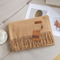 Classic camel cashmere-feel winter scarf with elegant fringe trim and brand tag - 12# Camel