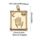 Macro view of gold Hamsa hand, crescent moon, and star pendant with zircon inlays - CX138-6 (Hamsa Hand Star Moon Rectangle Pendant)