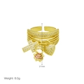 Vergoldeter Ring im Lagen-Look mit Kreuz-, Herz- und Mädchen-Anhängern aus Zirkonia - Einstellbar Offen / Mehrschichtige Mädchen Kreuz Herz Stil (DR240627-D)