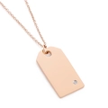 Polished rose gold rectangle pendant necklace with small inset diamond on O-chain - Rose Gold (KN198972-KLX)