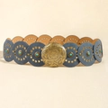 Ceinture bleu foncé ornée de turquoises et détails dorés au style vintage rétro - Bronze Bleu Denim