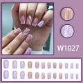 Uñas postizas moradas con brillo y ondas en estilo francés, set de 24 piezas - Estilo Brillo de Onda Púrpura (W1027)