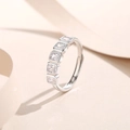 Elegant s925 silver open ring featuring five sparkling rectangular zircon stones in a row - Adjustable Open / White Gold