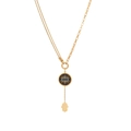 Golden double chain necklace featuring devil eye charm and hamsa hand tassel pendant - Double Chain Evil Eye and Hamsa Hand Style (2#)
