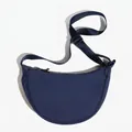 Lightweight navy blue nylon crescent crossbody bag with adjustable wide fabric strap - Navy Blue