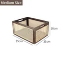 Medium retro rattan storage basket with wooden frame and side handles 35x25x18cm - Walnut Color Window Style / Large (35*25*18CM)