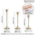 Three-piece brass metal candlestick set in varying heights with dimensions for home decor - Large, Medium and Small Combination (A819) / Natural Copper