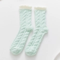 Mint green coral fleece winter warm socks featuring fluffy white cuffs for cozy indoor wear - One Size (35-42) / Light Green