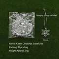 Transparent acrylic Christmas tree snowflake pendant, set of 12 pieces with silver strings - Christmas Snow / 43mm