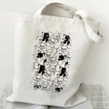 White canvas tote bag featuring dense French Bulldog prints with sturdy shoulder straps - B&W Bulldog Pattern (A)