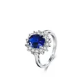 925 silver sunflower ring with oval blue sapphire zircon and pavé white diamonds - US Size 5 / Blue
