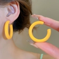 Macro detail of vibrant yellow C-shaped acrylic hoop earrings with glossy finish - 34# Silver Pin - Yellow - Candy Color Glossy C-Shape