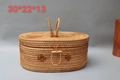 Borsa da spiaggia Bali in rattan marrone fatta a mano con coperchio e chiusura a bottone - Valigia ovale 30*22*13cm