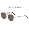 Steampunk double bridge sunglasses with gold metal octagonal frame and black grey lenses - Gold Frame Black Grey
