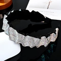 Baroque black velvet headband with colorful rhinestones in a wavy pleated design - AB Color Rhinestone (Wide)
