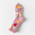 Pink coral fleece sock with colorful polka dots, red heart, and tulle bow detail - One Size / Pink Polka Dot
