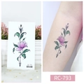 Waterproof purple flower tattoo sticker RC-793 shown on paper and applied to skin - RC-793 Purple Floral