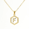 Gold-plated hexagonal necklace with letter F pendant and white shell inlay detail - With Chain / Gold - Letter F