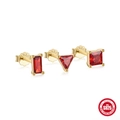 Set di orecchini a lobo in argento S925 dorato con rubini rossi a grappolo - Trio Geometrico (#3) / Oro