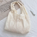Detail of cream white floral lace tote bag with delicate vintage crochet texture - Vintage Lace Vest Bag (Cream White)