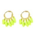 Boucles d'oreilles cœur vert fluo avec anneaux dorés et design minimaliste symétrique - Jaune