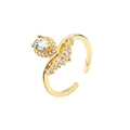 Luxurious gold plated copper open ring with pear cut cubic zirconia and pavé accents - Adjustable Open / Gold/White (12350)