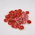 Red enamel and gold-plated alloy round alphabet pendants for DIY bracelets - Set of 26 Alphabet Letters / Red