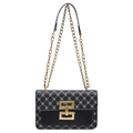Bolso bandolera negro retro con estampado floral blanco y hebilla de metal dorado - Negro