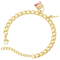 Bracciale a maglie in acciaio inossidabile dorato con ciondoli lucchetto e chiave - Lucchetto Rosa