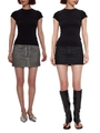 Slim fit modal short sleeve t-shirt paired with denim mini skirt for a modern look - XS / Black